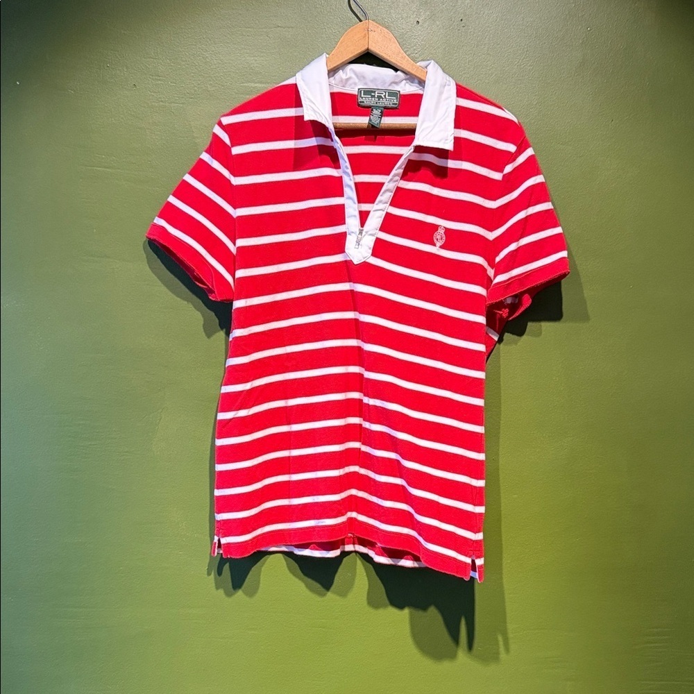 Vintage Lauren Ralph Lauren Red and White Striped Polo Shirt